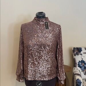 Cable & Gauge Shimmering Sequin Top - Copper